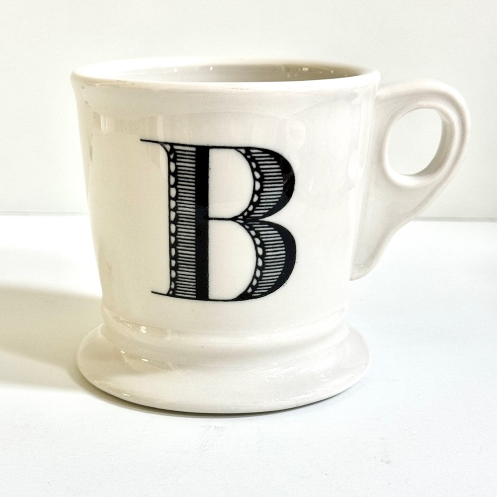 Anthropologie Black Letter B Initial Monogram Coffee Cup Shaving Mug Pedestal
